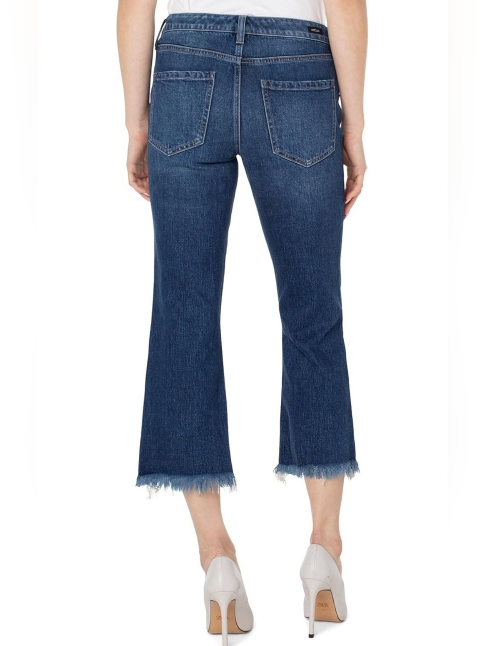Liverpool Jeans Kick Flare Wide Leg Cropped Frayed Hem Blue Size 4P Boho Revival